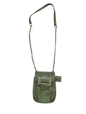 Liz Claiborne Women's Crossbody Purse Bag Green Leather Chain Strap Gold Buckle